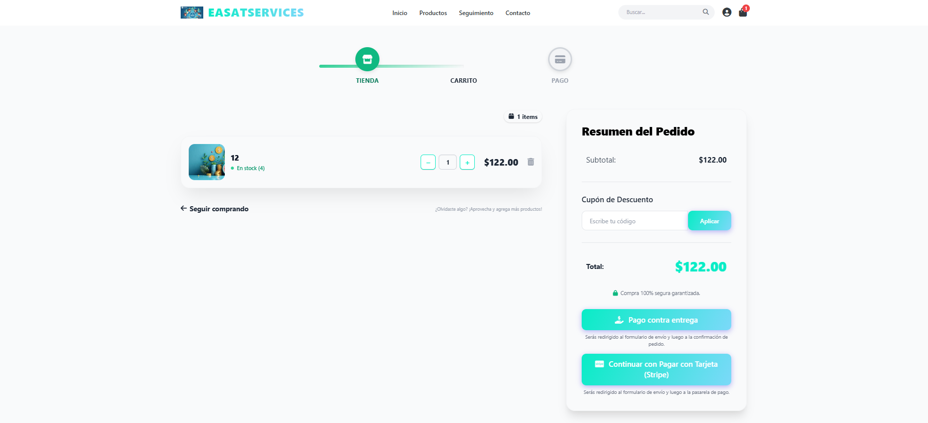 Resumen de pedido en la tienda virtual: lista de artículos y precio total